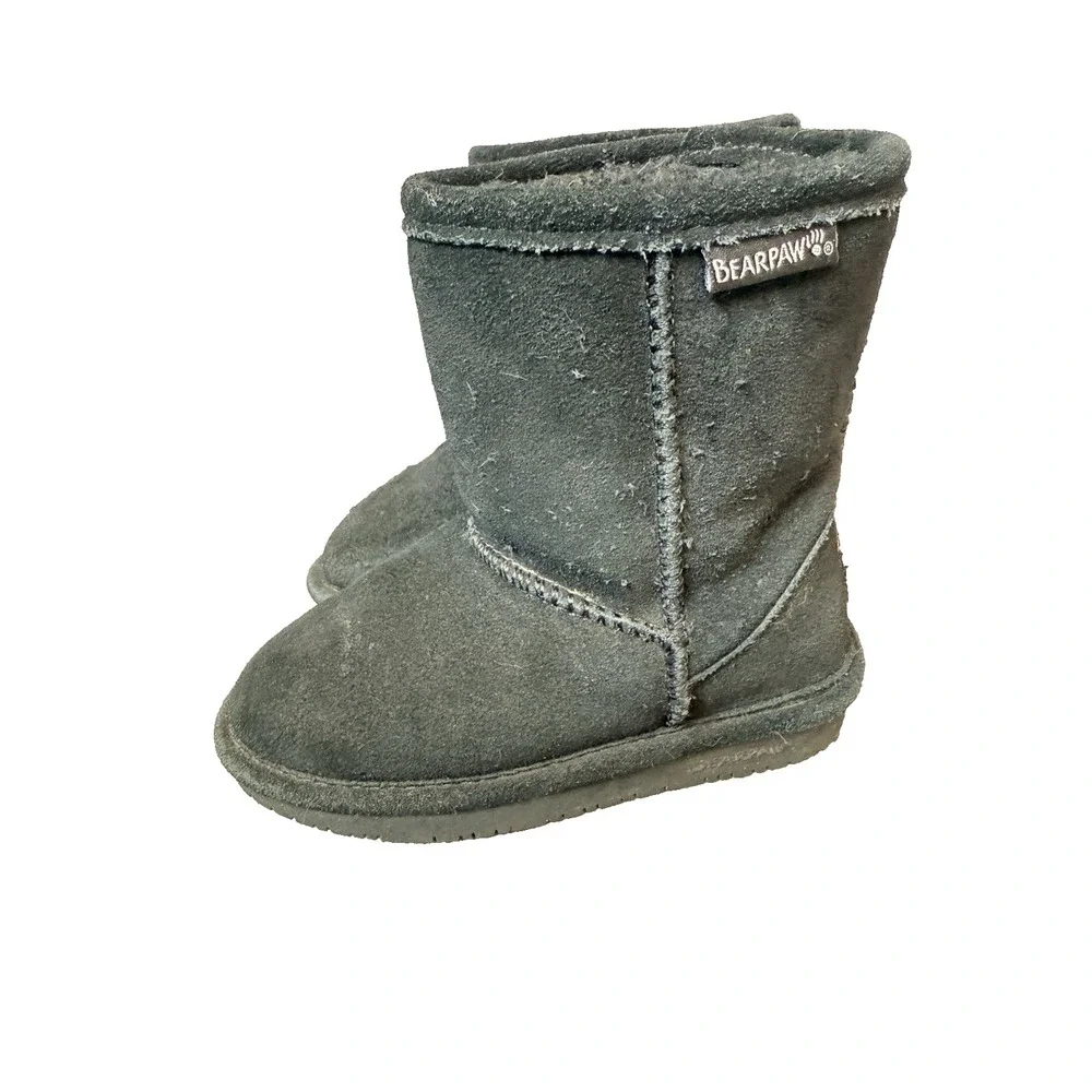Bearpaw Girls Black Suede Emma Winter Boots Size 10 Shoes